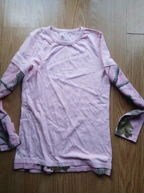 Outfitters Ridge Light Pink Long Sleeve Tee with Camouflage Sleeve Accents